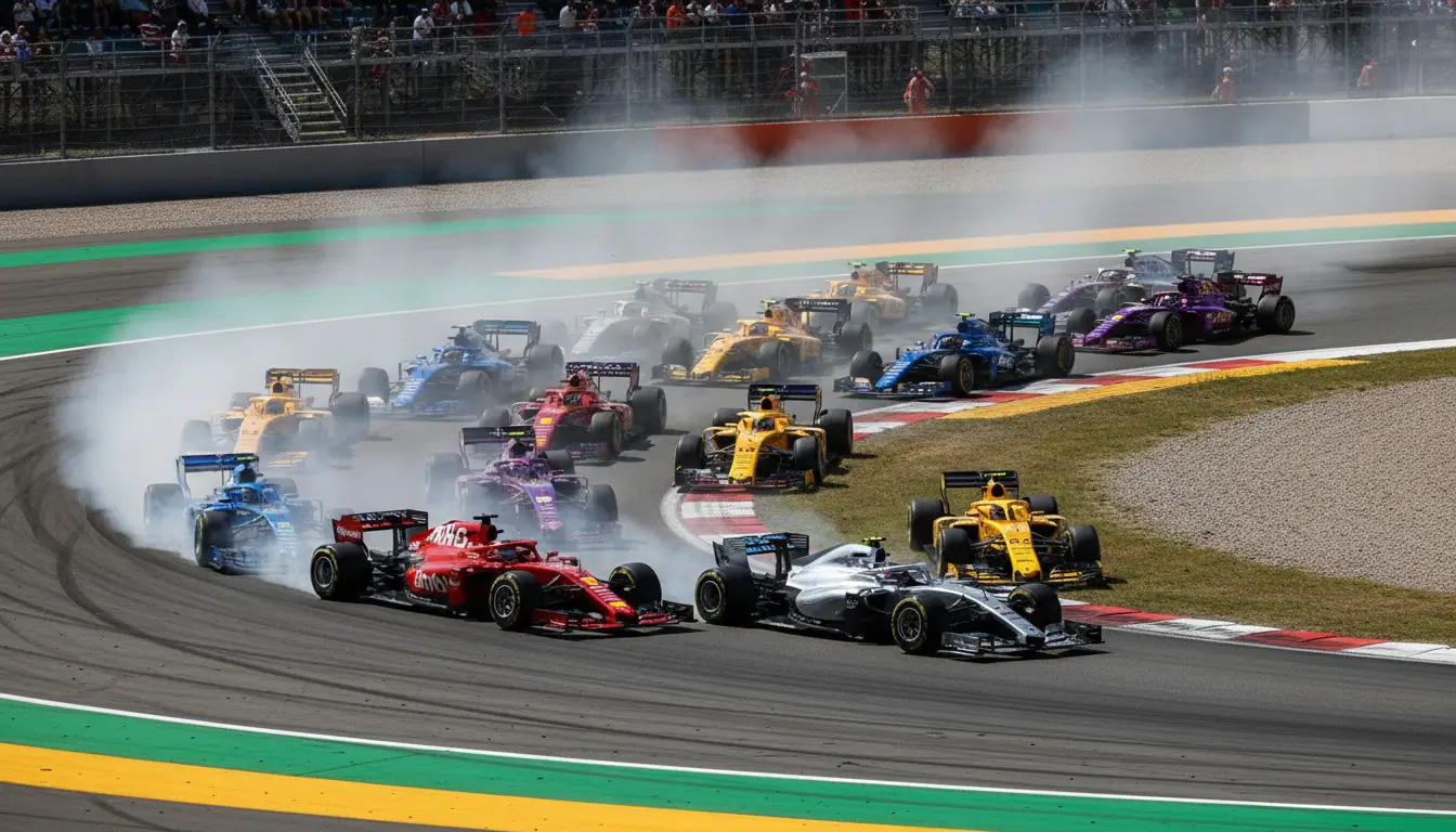 Monoplazas de Fórmula 1 en salida compacta de carrera sprint