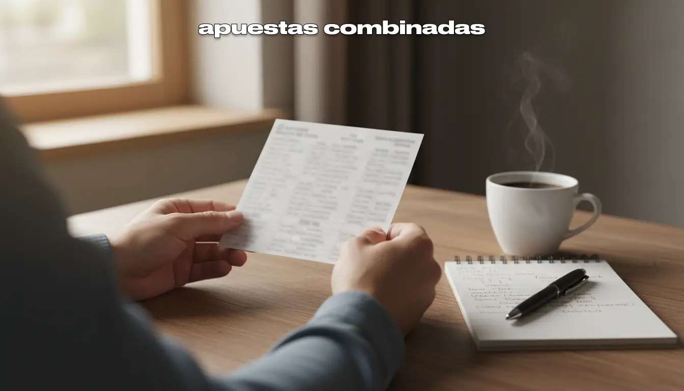 Persona revisando boleto de apuestas deportivas con varios pronósticos