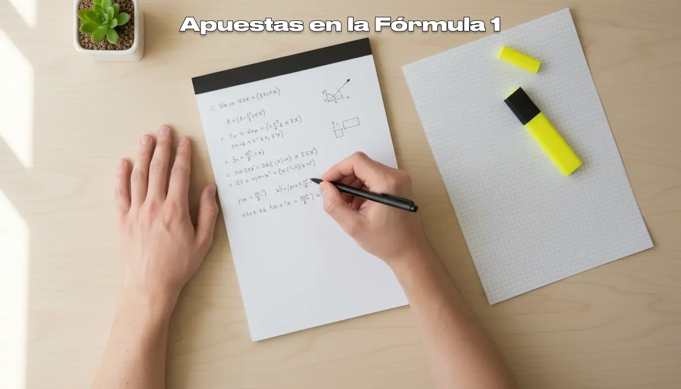 Persona analizando opciones de apuestas con notas y bolígrafo en mesa