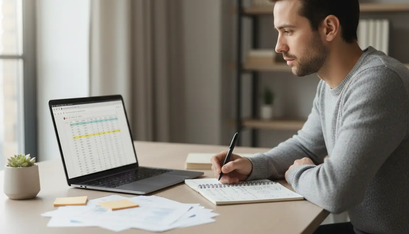 Persona comparando datos de cuotas deportivas en portátil