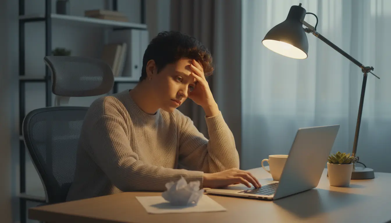 Persona pensativa frente a pantalla con datos de carrera de F1